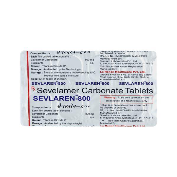 Sevlaren 800mg Tablet 10'S - Kidney Disease/Stones-Oth