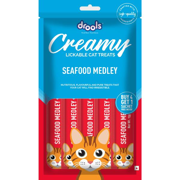 Netmeds | Drools Creamy Lickable Cat Treats - Seafood Medley (Buy 4 Get 1) 1's