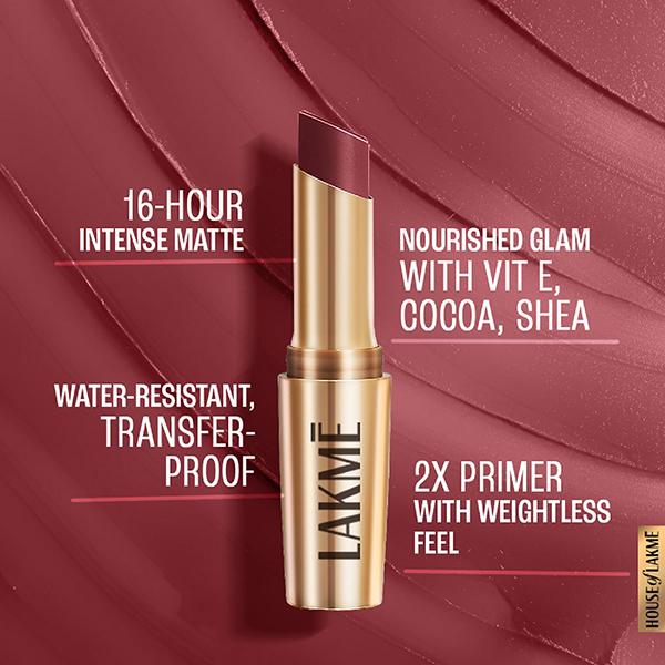 Lakme 9to5 Powerplay Priming Matte Lipstick, Lasts 16hrs, Rosy Sunday, 3.6 gm - Lipsticks