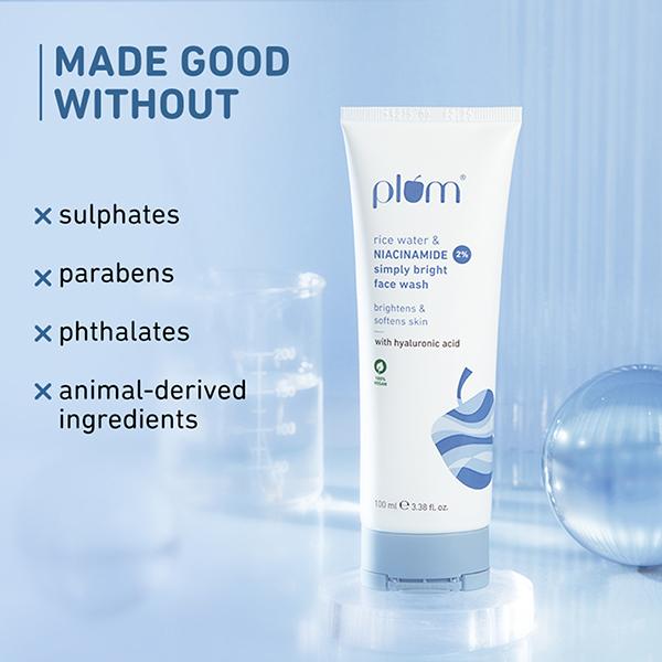 Plum Bright 2% Niacinamide Face Wash with Rice Water Brightens Skin, Helps Fade Blemishes 100 ml - Face Sunscreen