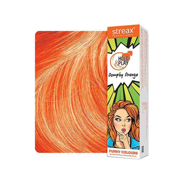 Streax Professional Hold & Play Funky Colours - Oomphy Orange Hair Colour 100 gm - Crème