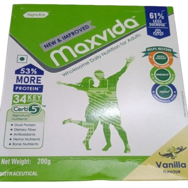 Netmeds | Maxvida Wholesome Daily Nutrition For Adults Refill Gluten Free - Vanilla Flavour 200 g