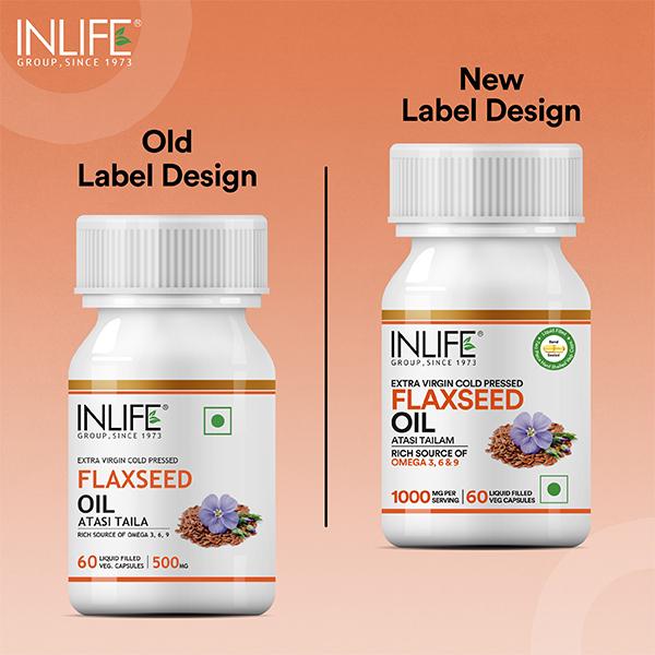 INLIFE Flaxseed Oil 500 mg Veg Capsules 60's - Omega Fish Oil Fatty Acids