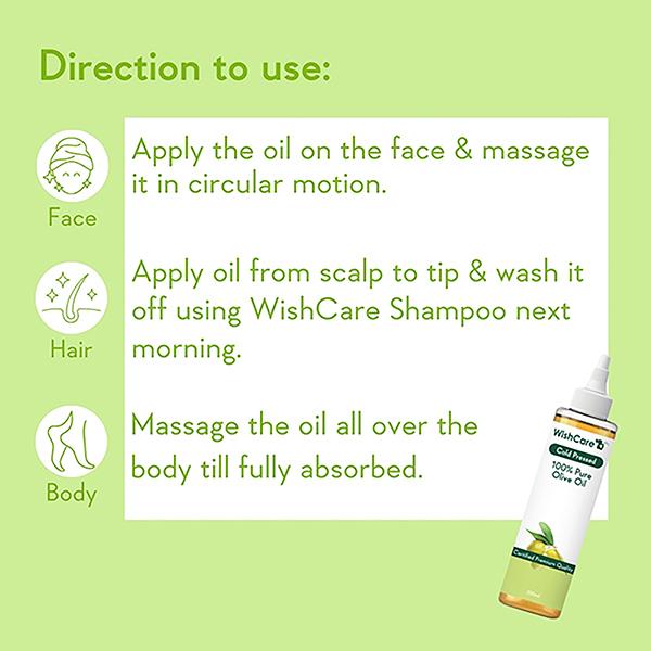 WishCare 100% Pure Cold Pressed Olive Oil for Healthy Hair and Glowing Skin 200 ml - Hair Oils