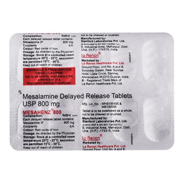 Mesahenz 800mg Tablet 10'S - Ulcerative Colitis/Bowel Inflammatory Disease-GIT