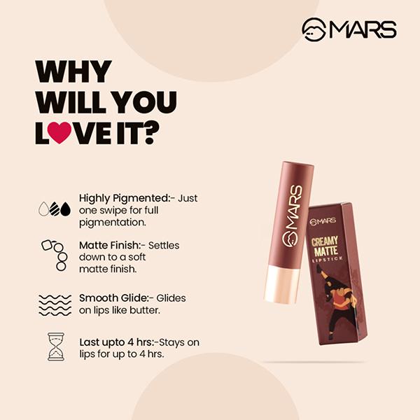 Mars Creamy Matte Lipstick- Tangy Tango 3.2 gm - Lipsticks
