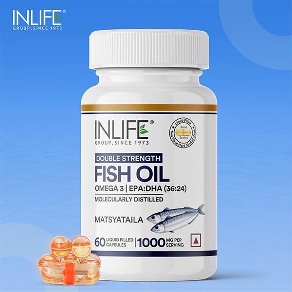 INLIFE Omega 3 Double Strength Fish Oil 1000 mg Capsules 60's - Omega Fish Oil Fatty Acids