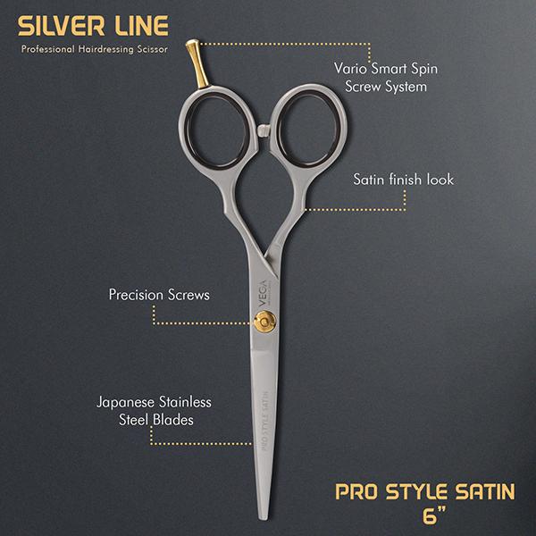 Vega Professional Pro Style Satin 6' Silver Line Hairdressing Scissor (VPMSC-11) 1's - Grooming Kits