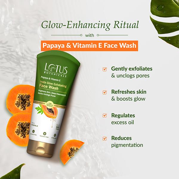 Lotus Botanicals Papaya & Vitamin E Insta Glow Exfoliating Facewash Face Wash 100 ml - Face Washes