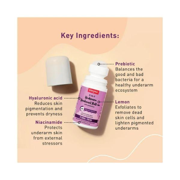 Sirona Underarm Roll On Deodorant for Women & Men Floral Fresh 50 ml - Intimate Hygiene