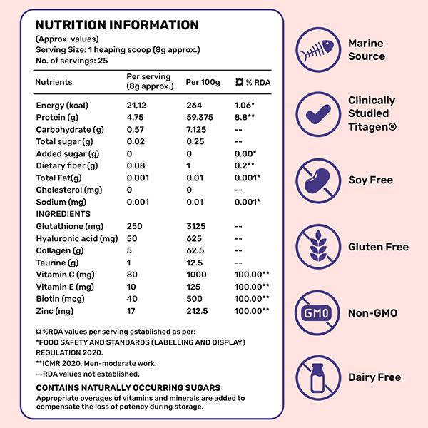 What's Up Beauty Collagen Powder Certified Marine Titagen Type I & III Spotless Skin Litchi Flavour 200 gm - Multi-Vitamins
