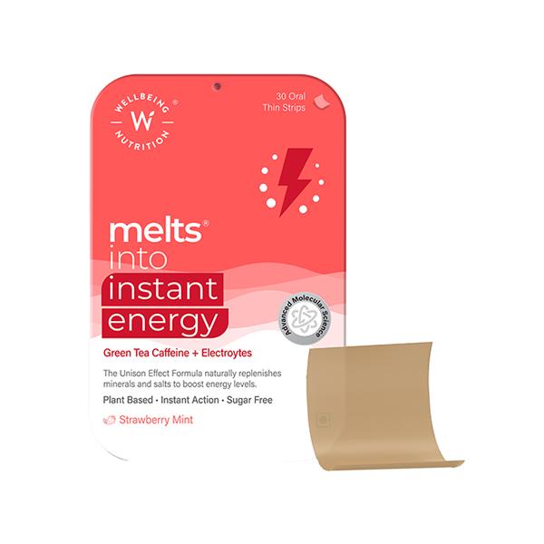 Netmeds | Wellbeing Nutrition Melts Instant Energy, 100% Plant Based Green Tea Caffeine, Essential Electrolytes and Vitamins (30 Strips)