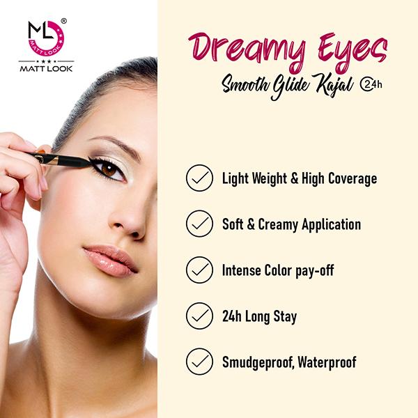 Matt Look dreamy Eyes Smooth Glide Kajal with Sharpner, Eye Makeup, Deep Black 1.3 gm - Kajal & Kohls