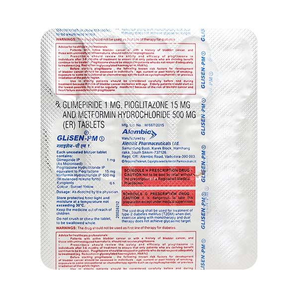 Glisen PM 1/500/15mg Tablet 15'S - Diabetes-Ant