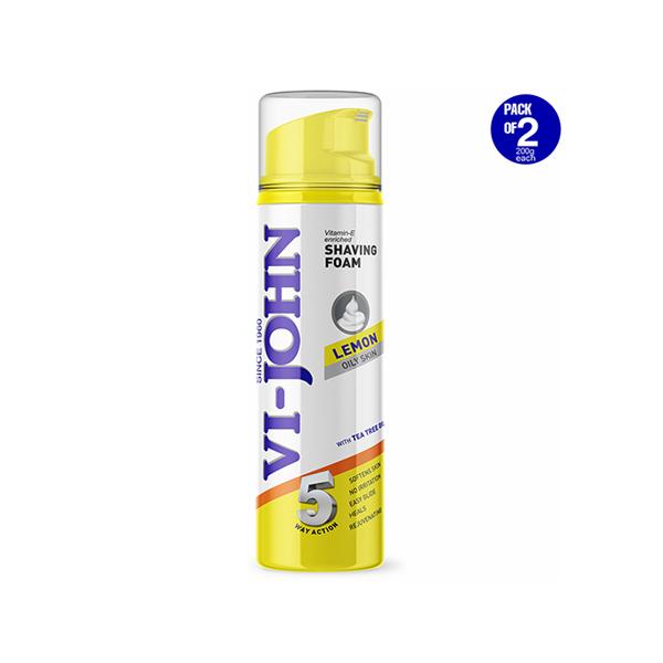 Netmeds | Vi-John Shaving Foam - Lemon with Tea Tree Oil - Pack of 2 x 200 ml