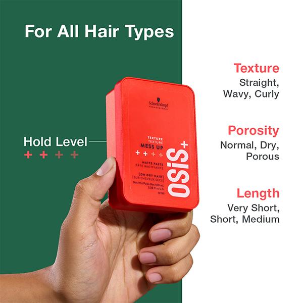 Schwarzkopf Professional OSiS+ Mess Up Hair Styling Matte Paste,Easy to Mould,Easy to apply and Wash, Vegan, Medium Hold, Dry and Non-Greasy, Matte finish, Pomade 100 ml - Hair Gels & Waxes