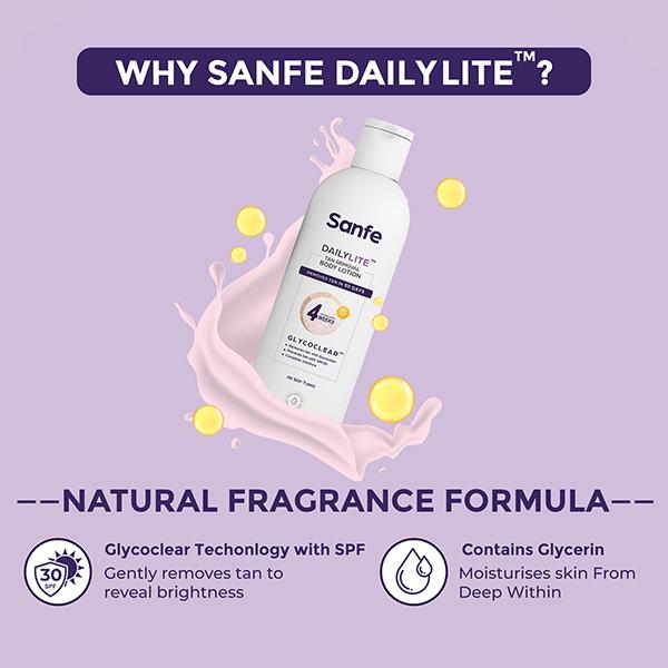 Sanfe Dailylite Tan Removal Body Lotion for Women Detan Non-Sticky Removes and Prevents Tan SPF 30 200 ml - Creams, Lotions & Oils