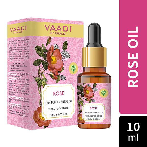 Netmeds | Vaadi Herbals Rose Essential Oil - Improves Complexion, Evens Skin Tone - 100% Pure Therapeutic Grade 10 ml