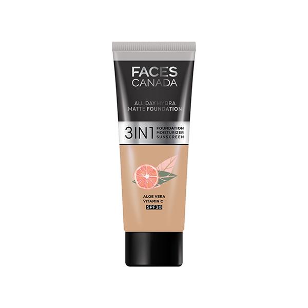 FACES CANADA 3in1 All Day Hydra Matte Foundation + Moisturizer + SPF 30 Medium Natural 022 15 ml - Foundation