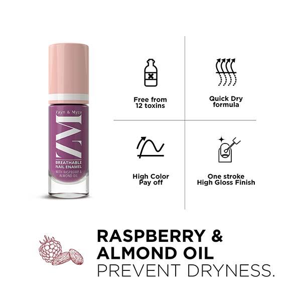 Zayn & Myza Breathable Nail Enamel With Raspberry & Almond Oil, Berry Yogurt 6 ml - Nail Polish