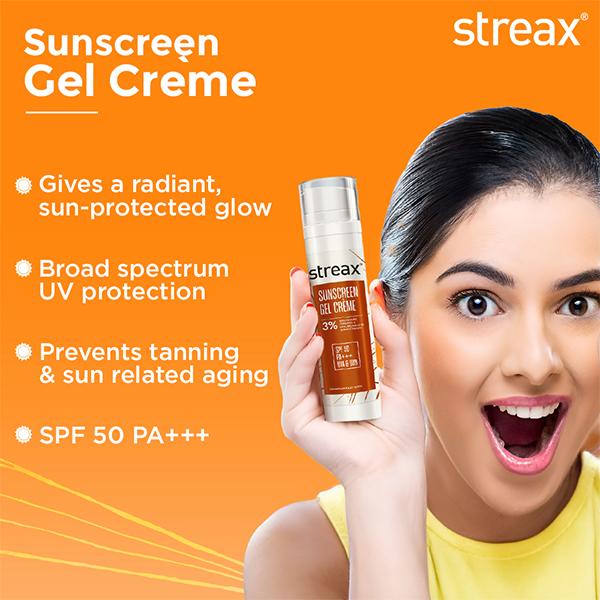 Streax Sunscreen Gel Creme SPF 50 PA+++,3% Niacinamide Serum Infused Sunscreen 50 g - Face Sunscreen
