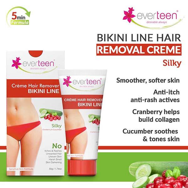everteen SILKY Bikini Line Hair Remover Creme with Cranberry and Cucumber 50 gm - Shaving & Hair Removal