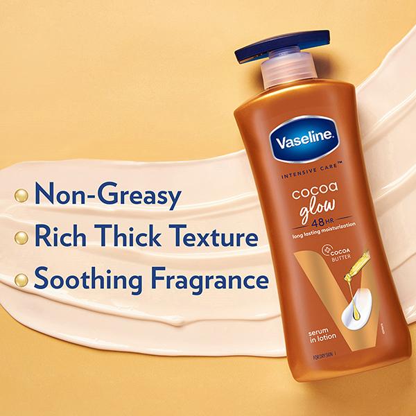 Vaseline Intensive Care Cocoa Glow with pure Cocoa & Shea Butter Restores Glow To Dull & Dry Skin Body Lotion 400ml - Lotions & Creams