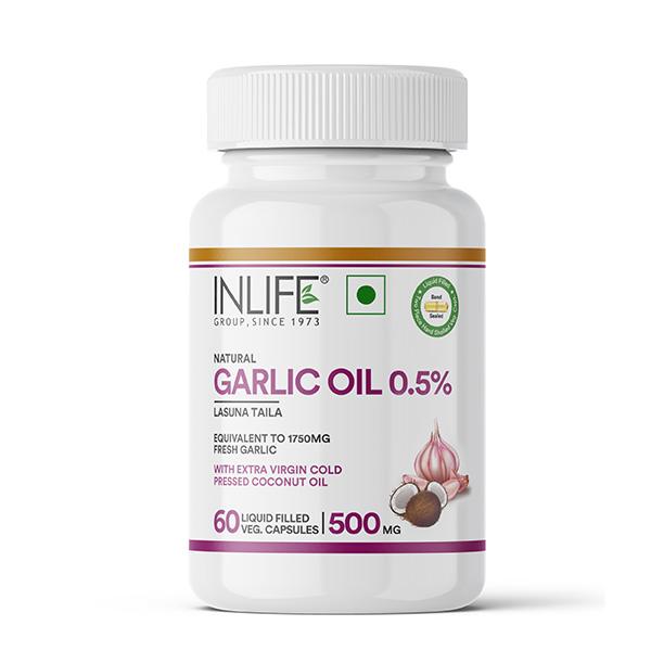 INLIFE Natural Garlic Oil 0.5% 500mg Vegetarian Capsules 60's - Digestive Health
