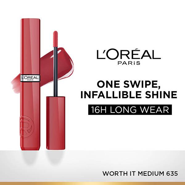 Loreal Paris Infallible Laque Resistance Lacquer-Like Shine, 16H Longwear, 635 Worth It Medium 4 ml - Liquid Lipsticks