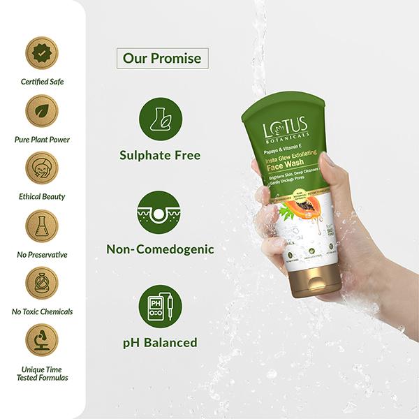 Lotus Botanicals Papaya & Vitamin E Insta Glow Exfoliating Facewash Face Wash 100 ml - Face Washes