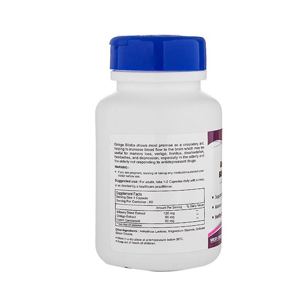 Healthvit Ginkgo Biloba 60mg, Bilberry 120mg, Lutein 20mg- Capsules 60's - General Health