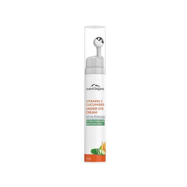 Netmeds | Aravi Organic Vitamin C and Cucumber Under Eye Cream Roll On For Dark Circles and Puffy Eyes 15 ml