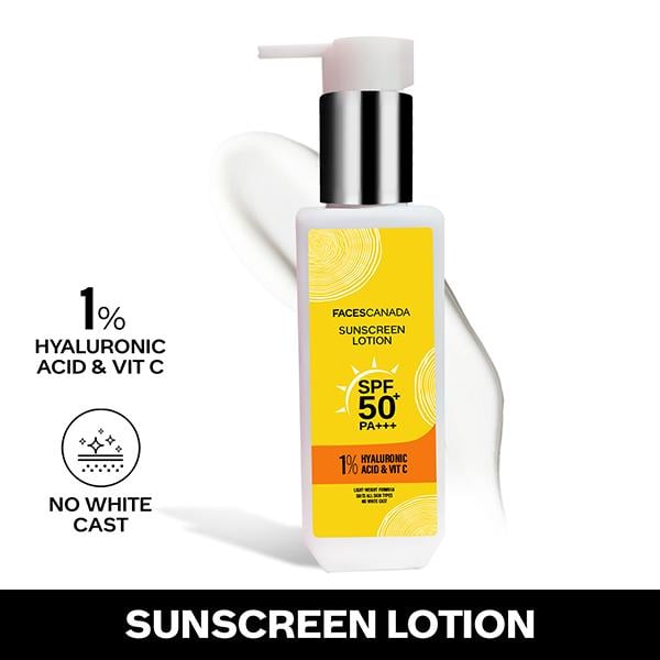 Netmeds | Faces Canada Sunscreen Lotion, SPF 50+ PA+++, Protects From Uva & UVB Rays, 1% Hyaluronic Acid & Vitamin C 100ml