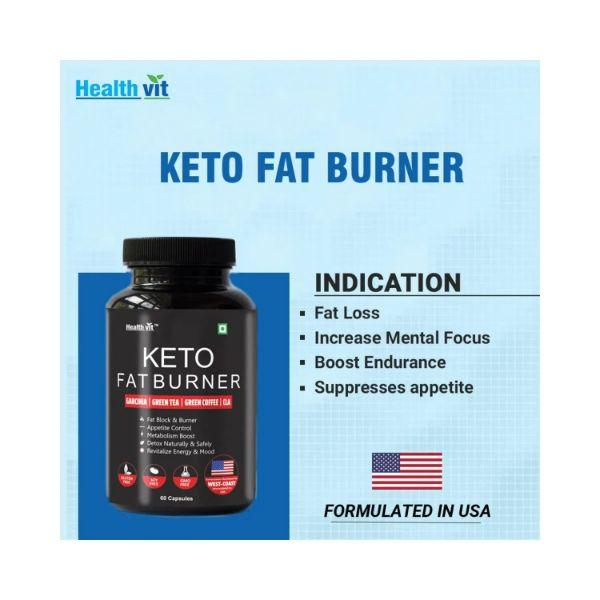 Healthvit Keto Fat Burner FORMULATED IN USA With Garcinia, Green Tea, Green Coffee, CLA-Capsules 60's