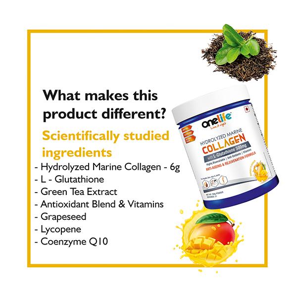Onelife Hydrolyzed Marine Collagen Powder 250 gm - Hair & Skin