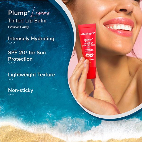 Aqualogica Crimson Candy Plump + Luscious Tinted Lip Balm With Watermelon And Hyaluronic Acid 10 gm - Lip Balms