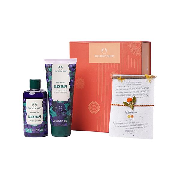 Netmeds | The Body Shop Black Grape Shower Gel & Body Lotion Gift Set With Rakhi - Perfect Gift For Raksha Bandhan 1's