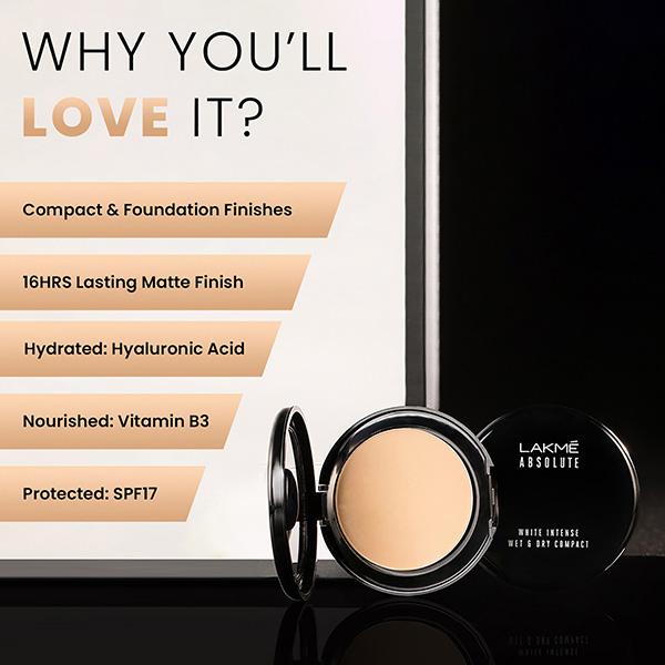 Lakme Xtraordin-airy Compact, 2 In 1 Compact + Foundation, Lightweight, SPF17, 06 Almond Honey, 9 gm - Compact Powder