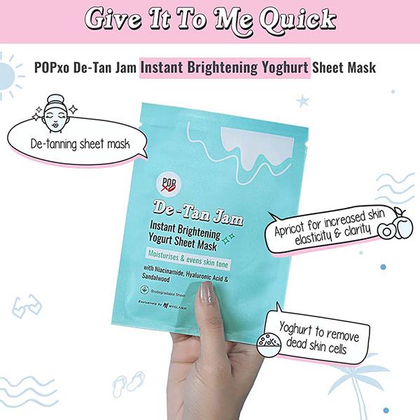 Myglamm Popxo De Tan Jam Instant Brightening Yoghurt Sheet Mask Moisturises & Evens Skin Tone with Niacinamide, Hyaluronic Acid, & Sandalwood 25ml - Sheet Masks