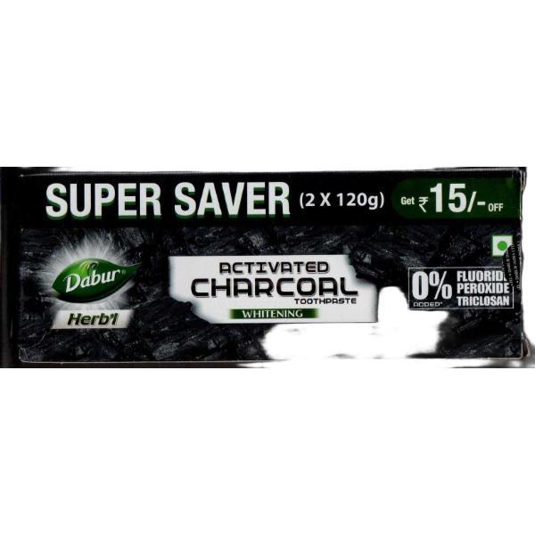 Dabur Herbal Activated Charcoal Whitening Toothpaste (Pack of 2 x 120 gm) - Toothpaste