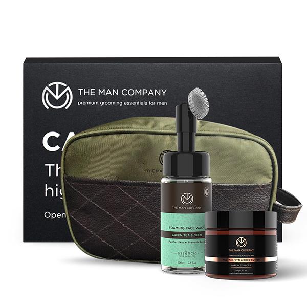 Netmeds | The Man Company Daily Care Combo with Green Tea Foaming Face Wash, Skin Brightening Cream, & Wash Bag 800 ml
