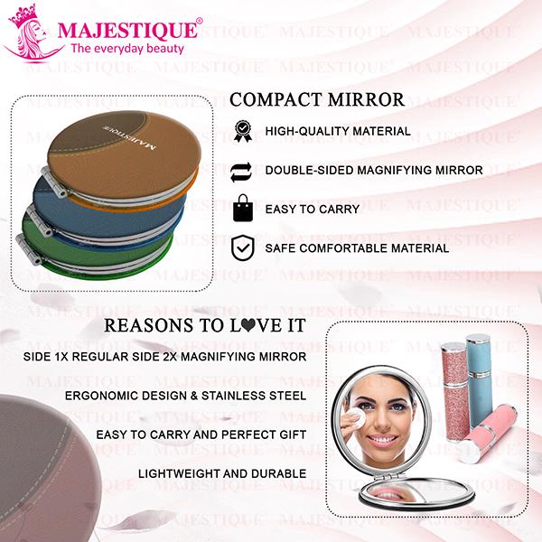 Majestique Round Latherite Finish Compact Mirror Fc85- Easy To Hold - Color May Vary 1's - Mirror