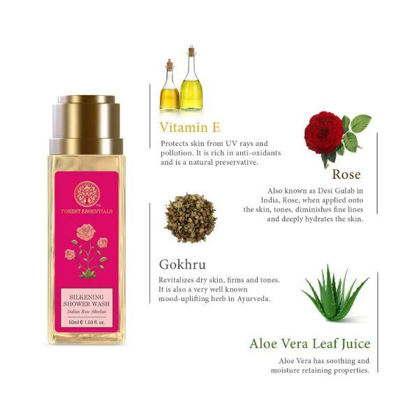 Forest Essentials Silkening Shower Wash Indian Rose Absolutebody Wash for Men and Women 50 ml - Shower Gels & Body Wash