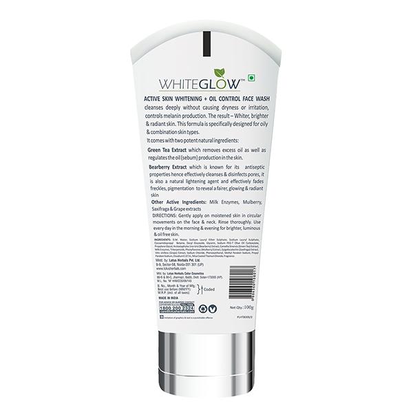 Lotus Herbals Whiteglow Active Skin Whitening + Oil Control Facewash 100 Gm - Face Moisturizers