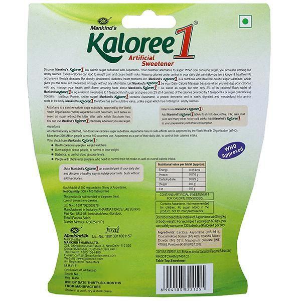 Mankind Kaloree 1 Sweetner Tablet - Elaichi (300's + 100's Free) - Sugar Substitute