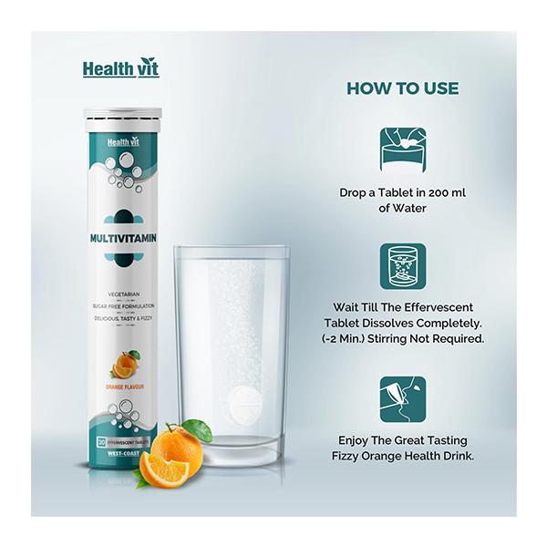 Healthvit Multivitamin Effervescent Tablet - Orange Flavour 20's - Multi-Vitamins