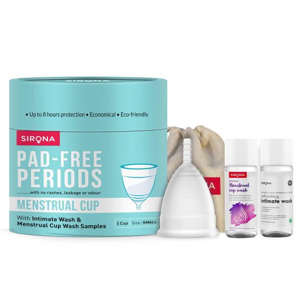 Netmeds | Sirona Reusable Menstrual Cup - Small with (Intimate Wash 15 ml + Menstrual Cup Wash 15 ml)