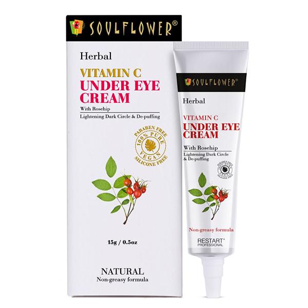 Soulflower Herbal Vitamin C Under Eye Cream with Rosehip- Lightening Dark Circle & De-puffing 15 gm - Under Eye Creams & Serums