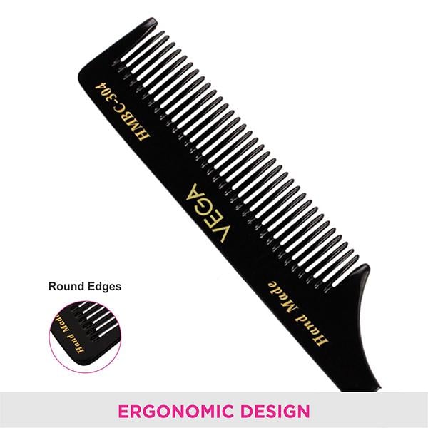 Vega Tail Hair Comb with Steel Pin for Women, Black, (VC2HMBC-304) 2's - Hair Combs