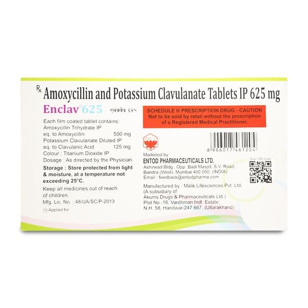 ENCLAV 625mg Tablet 10's - Bacterial Infections-Pen